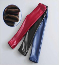 Leggings 2018 Baby Girls Winter Kids Thick Velvet Leggings Pencil Pants Children Warm Trousers Faux PU Leather Legging Slim Pant9620175