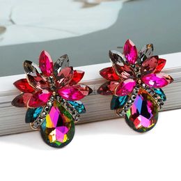 Stud Korean Fashion Colourful Clear Crystal Stud Earrings Luxury Design High-Quality Flower Unique Vintage Pendant Jewellery For Women d240426