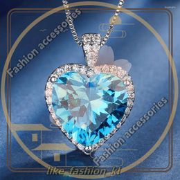 Pendant Necklaces EYIKA Luxury Sky Blue Zircon Titanic Heart of Ocean Necklace Green Fusion Crystal Wedding Jewellery for Women 384