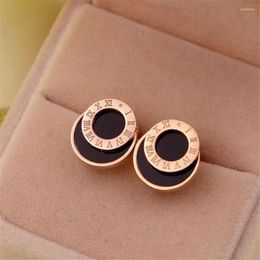 Stud Earrings Martick Black Colour Double Circle Brincos Roman Numerals Round In The Design For Women E188