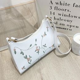 Totes Fashion PU Leather Women Embroidery Underarm Bag Retro Solid Colour Handbags Luxury Design Girls Small Shoulder Bags Hobos