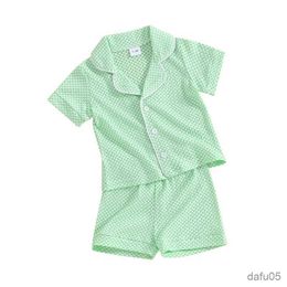 Clothing Sets Kids Boys Girls Summer Outfits Short Sleeve Lapel Neck Button-down Shirts and Elastic Waist Shorts Infants Plaid 2Pieces Sets