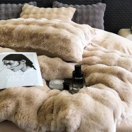 sets Faux Rabbit Fur Velvet Fleece Plush Soft Warm Luxury 4Pcs Bedding Set Super Comfortable Duvet Cover Set Bed Sheet Pillowcases