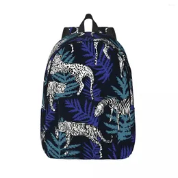 Backpack Laptop Unique Bright Leopard Tiger Exotic Leaves School Bag Durable Student Boy Girl Travel