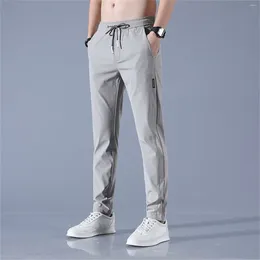 Men's Pants Lightweight Casual Slim Fit Classic Straight Trousers Summer Cotton Joggers Solid Colour Green Stretch Male