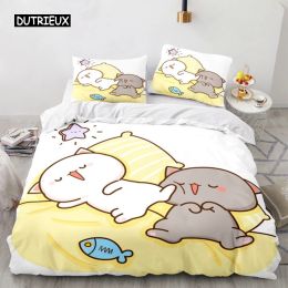 sets Peach Cat Bedding Cover Set Goma Cute Cartoon Cats Duvet Cover Infantil Bedclothes Queen King Size for Children Girl Room Decor