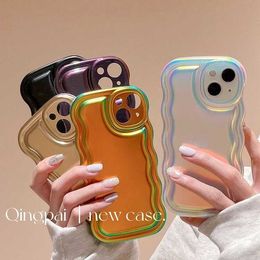 Cell Phone Cases Electroplated laser cold air full package anti drip protective wave case suitable for iPhone 15 14 Pro Max 13 12 11 14 soft Tpu housing J240426