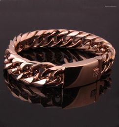 Hop Stainless Steel Chain Link Double Cuban Bracelets Rose Gold Color Curb Bracelet Bangles For Men Jewelry1Link4569804