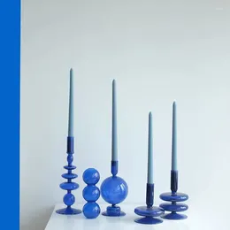 Candle Holders Holder Nordic Home Decor Vase Table Decoration Accessories Wedding Glass Candlestick Blue Container