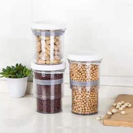 Storage Bottles Push Vacuum Seal Tank Food Container Lid Airtight Jars Clear Legume Cereal Rice Organizer Box