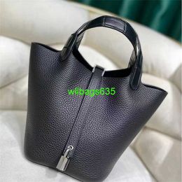 Picotin Leather Totes 2024 New Touch Crocodile Handle Vegetable Basket Tc Cowhide Semi Handmade Fashion High End Light Luxury Womens Bag have logo HBIKH8