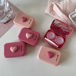 Contact Lens Accessories Pink Heart Square Lenses Case with Tweezers Womens Cute Box Container Travel Portable d240426