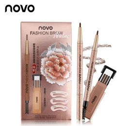 Enhancers NOVO Waterproof Long Lasting Eyebrow Pencil With 3pcs pencil Refill+3pcs Eye Brow Templates Beauty Makeup Tool Kit 2023 new