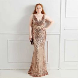 Runway Dresses Plus Size Elegant V Neck Women S Through Beads Long Party Drss New 2021 Sequins Evening Dress Long Prom Dress Y240426