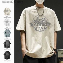 Men's T-Shirts Mens casual printed letter T-shirt summer new short sleeved solid Colour simple trend top retro mens clothing Q240425