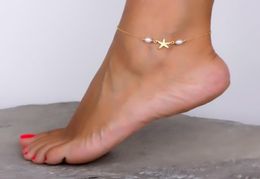 Punk Ankle Bracelets GirlsLadies Gold Tone Starfish Fake Pearl Anklet Chain Foot Chains Yoga Dancing Anklets1959656