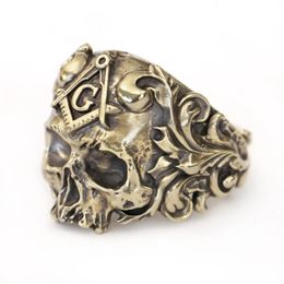 Details Masonic Skull Solid Brass Punk Ring BR449 US Size 6~15 240424