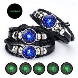 Charm Bracelets NIUYITID 12 Constellations For Women Men Bracelet Leather Zodiac Pulseras Man Accessories