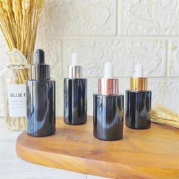 Storage Bottles 30ml 40ml Empty Black Glass Bottle Travel Accessory Containers With Eye Droppers For Perfume Essential Oil Skincare Beauty