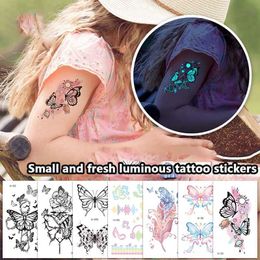 Tattoo Transfer Sketch Sexy Butterfly Nightglow Temporary Tattoo Women Body Art Painting Arm Leg Tattoo Sticker 3D Fake Waterproof Half Sleeve 240427