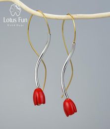 Lotus Fun Real 925 Sterling Silver Handmade Designer Fine Jewelry Ethnic Style Red Rose Flower Dangle Earrings for Women Gift 21051571043
