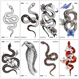 Tattoo Transfer Rocooart Big Size Black Snake Temporary Tattoo Stickers For Women Men Body Waist Waterproof Fake Tatto 3D Cobra Snake Tattoos 240426