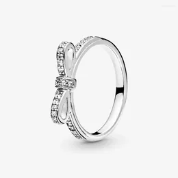 Cluster Rings 925 Sterling Silver Clear CZ For Women Sparkling Classic Bow Ring Fashion Jewellery Bague Femme