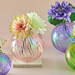 Vases Colorful Transparent Glass Vase Ornament Flower Arrangement Flowerpot Mini Bottle Plant Hydroponic System Home Decoration