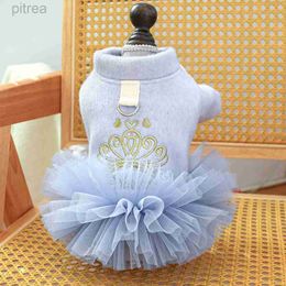 Dog Apparel 1PC Pet Clothing Dog Autumn and Winter Thickened Blue Crown Princess Dress With Drawstring Buckle For Small Medium Dogs d240426