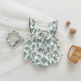 Rompers 2023 Summer Baby Clothes Floral Girls Bodysuit Ruffle Sleeve Girl One Piece H240429