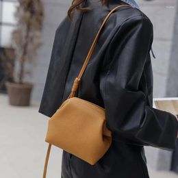 Totes Fashion Korea Style Genuine Leather Shell Bag Female Small Shoulder Crossbody Bags Soft Daily Casual Commute Handbags Brown
