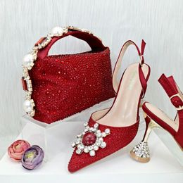 Dress Shoes Elegant High Heels And Match Bag Italian Fashion Rhinestones Sexy Pointed Toe Handbag Set For Wedding