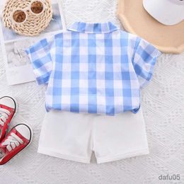 Clothing Sets New Summer Kids Baby Boys Plaid Cartoon Giraffe Suits Short Sleeve T-Shirt Shorts Casual Clothes Outfit Girls Clothing 2PCS/Set