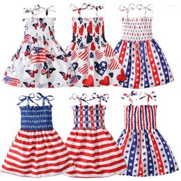 Girl Dresses Toddler Summer A-line Dress Baby Girls Print Tie-up Spaghetti Strap Independence Day Holiday Clothes
