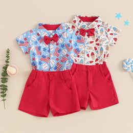 Clothing Sets Baby Boy 4th Of July Outfits Short Sleeve Flag Print Shirt Tops Shorts Set Toddler Summer Clothes 6M-4Y