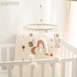 Mobiles# Baby Rattle Toys 0-12Months Wooden Crib Mobile Bed Bell Soft Felt Rainbow Clouds Hanging Bed Bell Mobile Crib Bracket Baby Gifts d240426