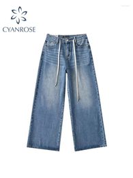 Women's Jeans Women Vintage Blue Harajuku Streetwear 2000s High Waist Denim Pants 90s Y2k Fashion Baggy Wide Leg Cowboy Trousers Clothes
