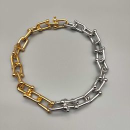High Edition Cold air U-shaped horseshoe buckle star matching 18k gold high-quality thick bracelet QL1J