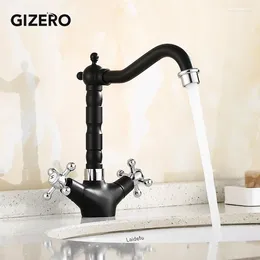 Bathroom Sink Faucets Black Mixer And Cold Water Taps Dual Handle Copper BRass Vessel Swivel ZR391