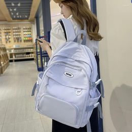 Backpack Women Mochila Fashion Multiple Pockets Girls Rucksack Nylon Teen Boys Bookbag Solid College Laptop Shoolbag