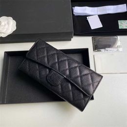 Schwarzer Designer langer dünner Brieftet Kaviar Geldbeutel Mini Ladies Lederschlitz Brieftaschen Coin Kreditkarte Top Zip -Beutel mit Ausweishalter