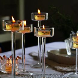 Glass Candle Holders Set Tealight Holder Home Decor Wedding Table Centrepieces Crystal Dinner table setting 240410