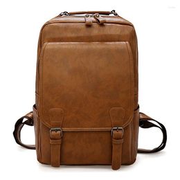 Backpack Large Capacity Laptop Men Casual Fashion Bags For Retro Zipper PU Leather Backpacks Male Travel Waterproof Bag Man