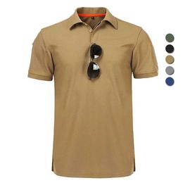 Tactical T-shirts Tactical T-shirt for mens outdoor sports quick dry flip collar short sleeved summer hiking training T-shirt casual top 240426