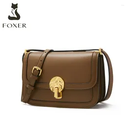 Shoulder Bags FOXER 2024 Fashion Retro Bag Ladies Split Lather Small Flap Crossbody Adjustable Strap Underarm Handbag
