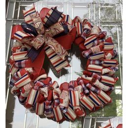 Decorative Flowers Wreaths Christmas Front Porch Decorations Outdoor Patriotic Wreath 4Th Of Jy Lighted American Flag Glittering D Dhyhm