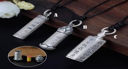 990 Pure Sterling Silver Shurangama Mantra Buddha Tube Locket Necklace Pendant Retro Buddhist Six Words Mantra Amulets Storage Ope2549070