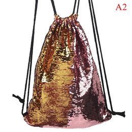 Drawstring Girls Women Sequin Double Colour Backpack Sports Travel School Bags