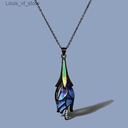 Pendant Necklaces 925 silver Fashion dream color blue lotus necklace ethnic style beauty small fresh clavicle chain for women jewelry gift H240426