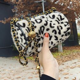 Shoulder Bags Plush Women's Crossbody Zebra Leopard Print Drum Bag Cool Girl Chain Messenger All-match Shippin